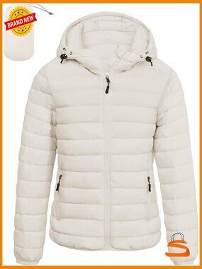 Lightweight Packable Puffer Jacket Full-Zip Hooded Winter Travel Coat